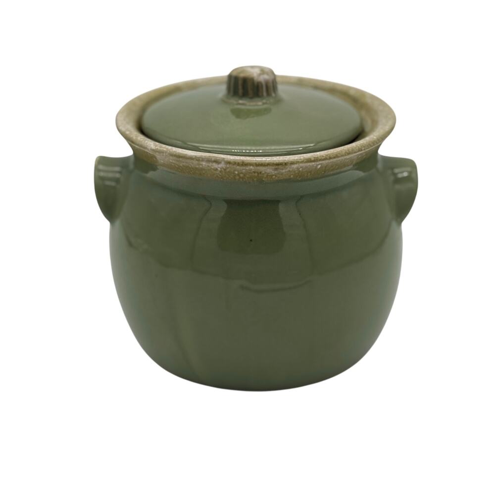VTG Hull Pottery Avocado Green Drip Glaze Bean Pot Crock w/Lid Oven Proof USA - Picture 2 of 13